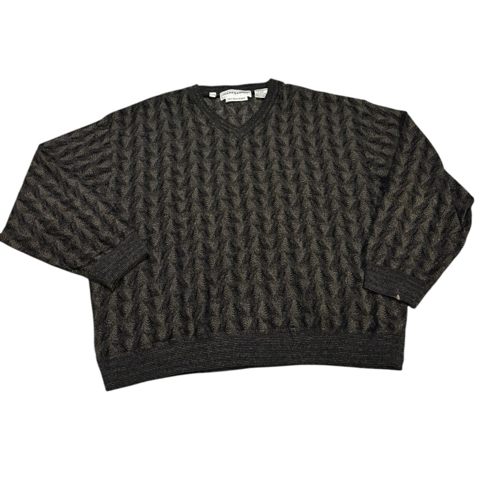 Jhane Barnes Wool Blend Sweater All Over Fern Print Black and Tan‎ Size XL